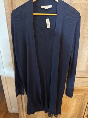 LOFT NEW Navy Ribbed Open-Front Long Cardigan